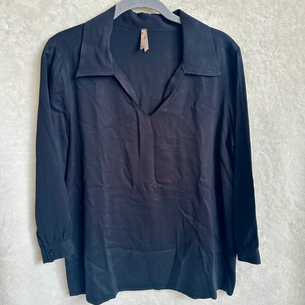 Stetson Womens 100% Rayon Open V-Neck Pullover Western Blouse Black XS